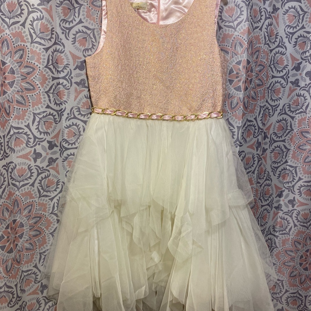 Pink Sparkle Bodice Ivory Tulle Party Dress